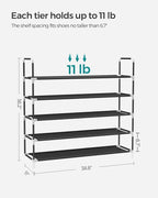 SONGMICS 5-Tier Shoe Rack, Shoe Storage for Hallway Closet, Slim and Space-Saving, Metal Frame, Non-Woven Fabric Shelves, Bla