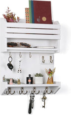 Key Holder, Wall Mounted Mail Organizer, Keys Holder on Wall with 9 Key Hooks, White