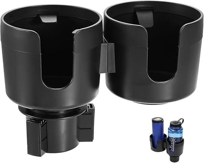 2-in-1 Multifunctional Car Cup Holder Expander, Large Auto Dual Cup Holder Expander Adapter with Adjustable Base, All Purpose Car Cup Holder for Bottles Cups Snack Organizer