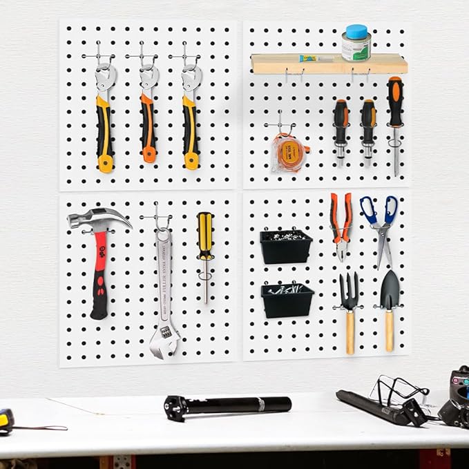 6Pcs Pegboard, Peg Board, Metal Pegboard Wall Organizer Panels Accessories, Mount Display Pegboard Kits for Walls Garage Craf