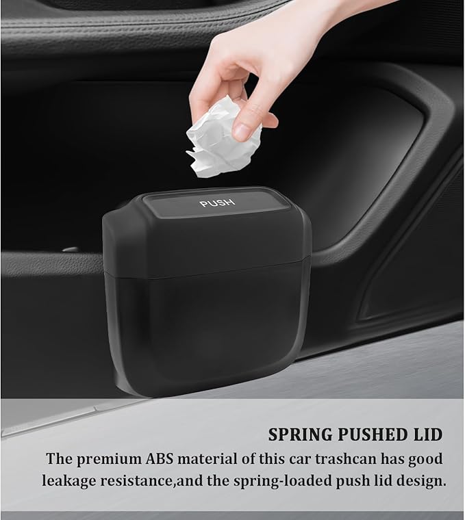 2PCS Car Trash Can with Lid + 60PCS Garbage Bags,Mini Trash Can Interior Accessories for Door/Seat/Center Console/Home/Office,Multifunctional Car Organizers and Storage (Black)