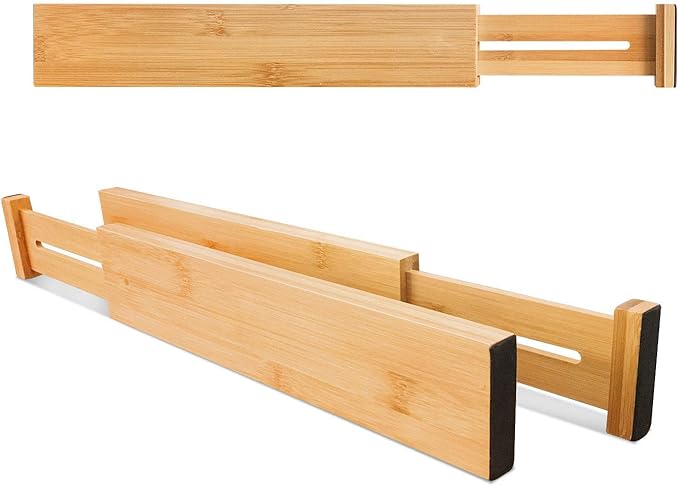 VaeFae Adjustable Bamboo Drawer Dividers, Expandable Drawer Organizer for Kitchen, Bedroom, Bathroom, Dresser and Office, 6-P