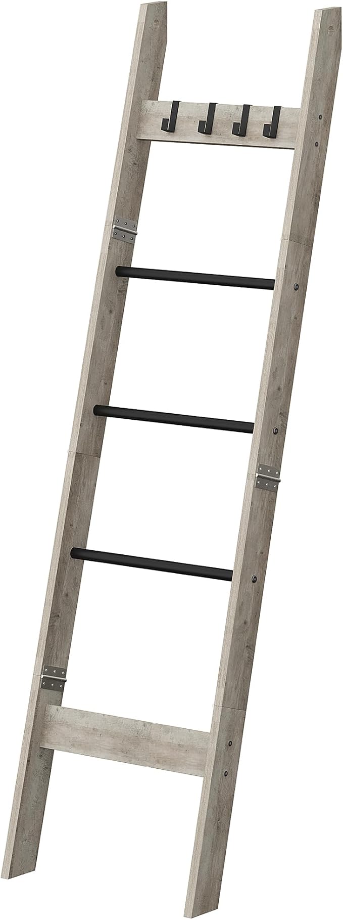 Hzuaneri Blanket Ladder for Living Room, Decorative Quilt Rack with 4 Removable Hooks, 5-Tier Farmhouse Ladder Holder Shelf O