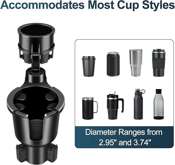 JPart Car Cup Holder Expander, Cup Holder Expander, Cupholder Expander with Adjustable Extension Base and 360° Rotation Desig
