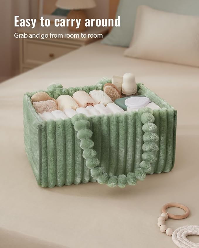 Blissful Diary Flannel Diaper Caddy Organizer, included Gift Packaging, Cozy Nursery Storage Basket, Gift for Baby Shower, Ne