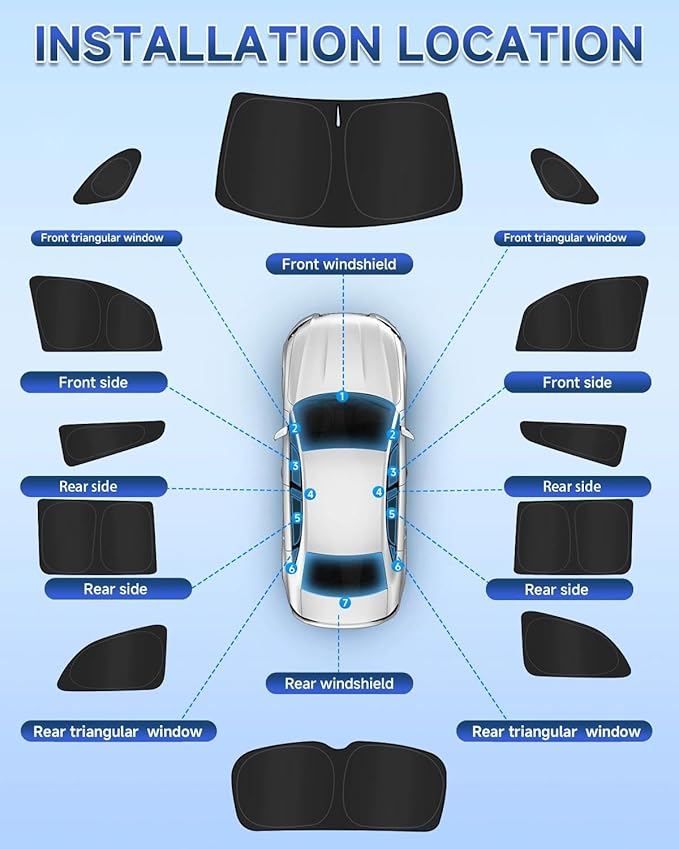 12PCS Window Shades for Honda Pilot 2016-2022 Accessories – Full Coverage Sun Shade for Side Windows, Rear Triangular & Windshield – UV Protection & Privacy for Camping, Napping, Relaxing
