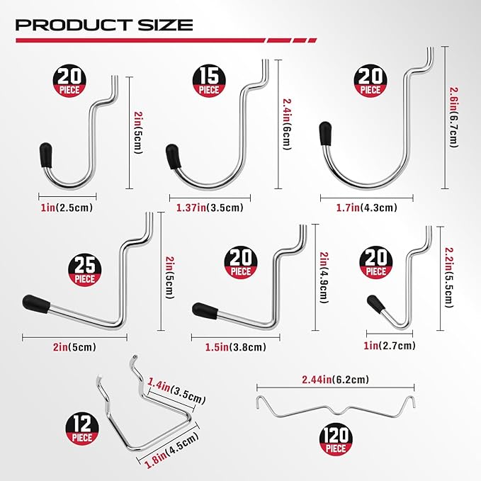 300-Piece Pegboard Hook Set, Pegboard Organizer Accessories for Hanging, Durable Metal Hooks for Tool Organization, Garage, W