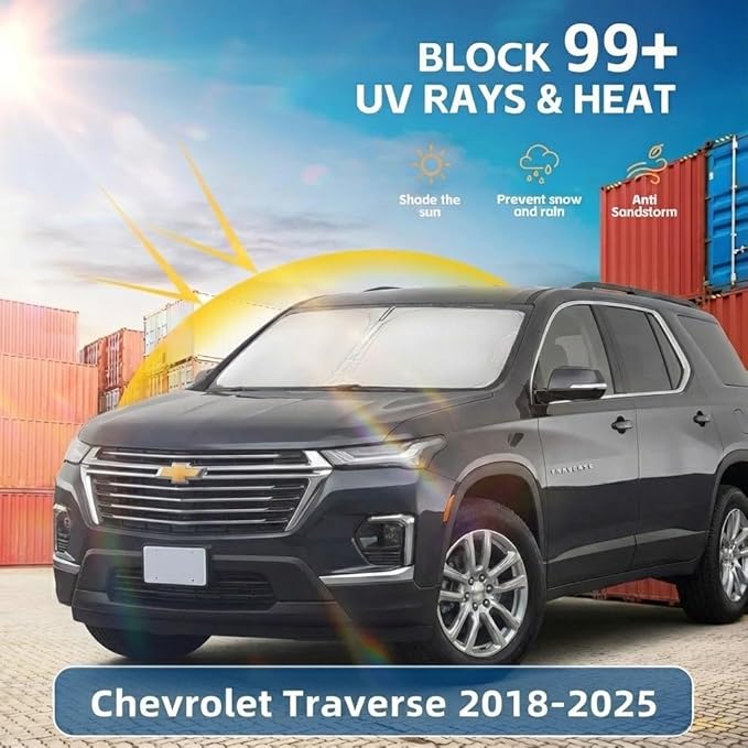 Windshield Sun Shade for Chevy Traverse 2018-2024 2025 Sunshade Front Window Shade Custom Fit Traverse Accessories Sun Visor Foldable Shade Blocks UV Rays Accessories