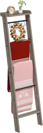Hzuaneri Blanket Ladder Shelf, Decorative Quilt Rack, 6-Tier Farmhouse Ladder Holder Organizer with 4 Removable Hooks 7.9" D 