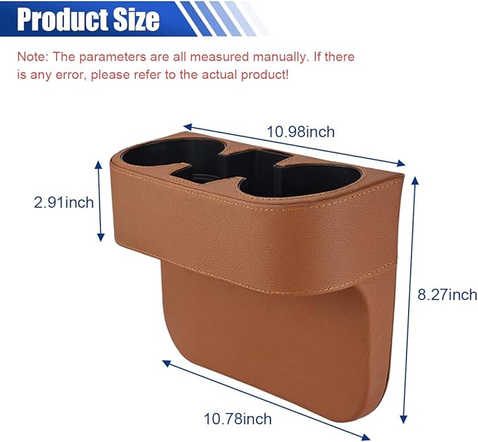 Car Cup Holder, Auto Front Seat Organizer, Multifunctional Cup Drink Holders with PU Leather Cover, Gap Filler Storage Box Coin Bucket Console Side Pocket Cell Mobile Phone Holder (Brown)