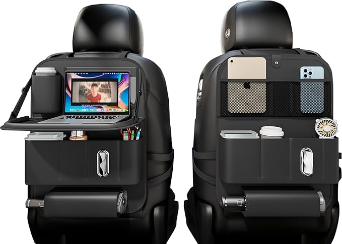 Car Seat Organizers,Multi-functional Back Seat Protectors, Storage Pouches, Child kicking prevention and Tray Holders (for Cars, Kids, Seat Back and Rear Seats) (Black, 2 Pcs)