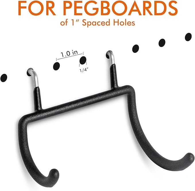 LIGHT DUST Utility Heavy Duty Pegboard Hooks - 8Pack Peg Board Accessories for Hanging Tools Fit 1/4" Peg Holes - Pegboard Or