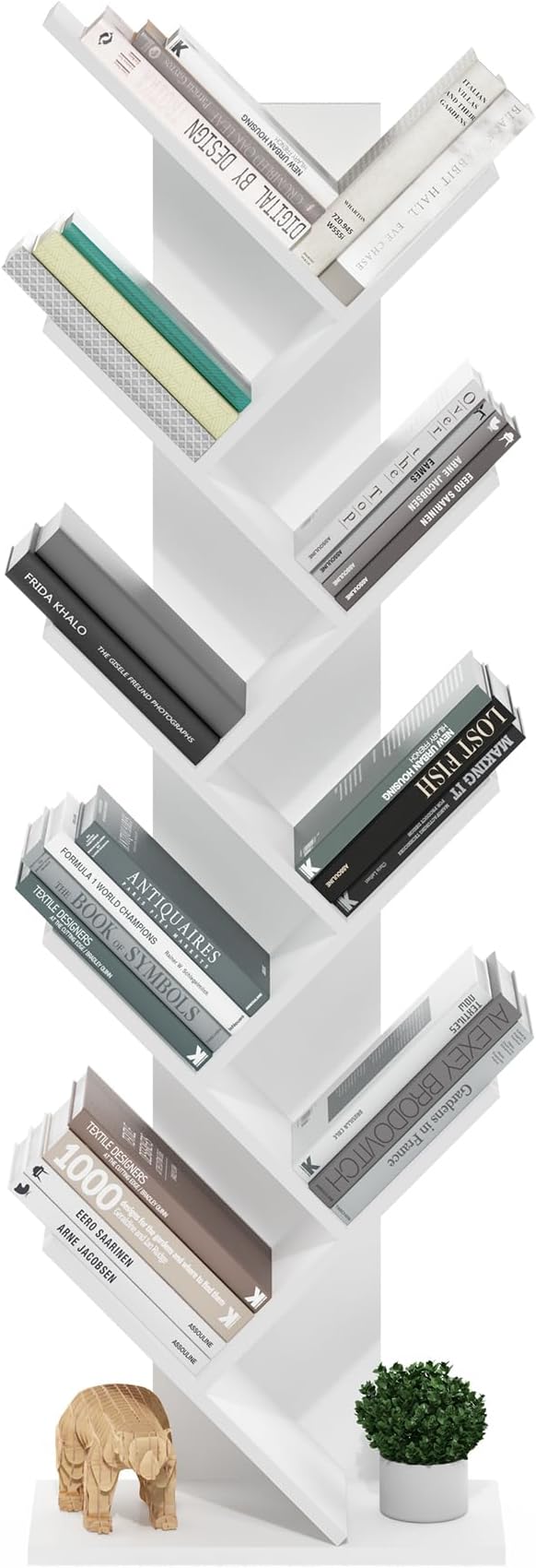 Furinno TREE Book Shelf, 9-Tier Bookshelf, Tree Bookcase with Angled Open Shelf, 8.4 x 15.7 x 50.9, for Room Decor, for Livin