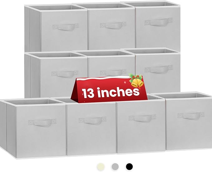 Criusia Large Storage Cubes, 13x13 Cube Storage Bins (Set of 10), Fabric Collapsible Storage Bins with Dual Handles, Foldable