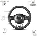 Hand Sewn Microfiber Leather Steering Wheel Cover on Wrap,Fit for Mazda 3 2014-2016 Mazda 6 2014-2016 Mazda 2 2015-2017 CX-3 2016-2017 CX-5 2013-2016 for Scion iA 2017