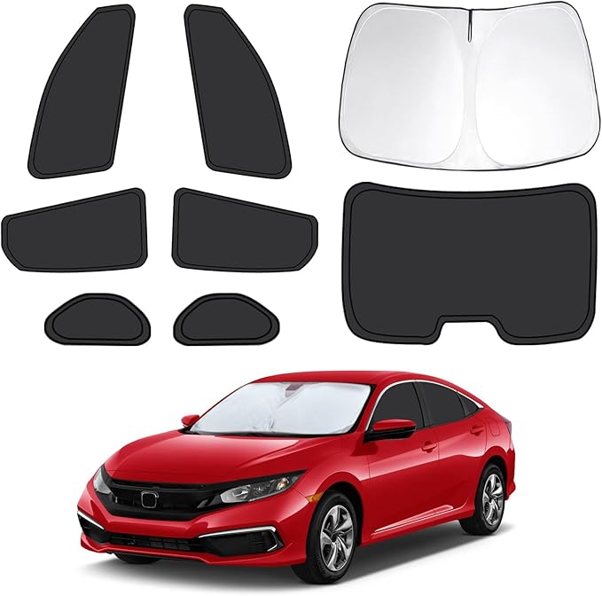 8pcs Car Window Shades for Honda Civic 2016-2021(Not for Hatchback), Full Car Window Covers for Privacy, Sunshades for Civic Front Rear Windshield Side Windows to Block UV and Protect Privacy