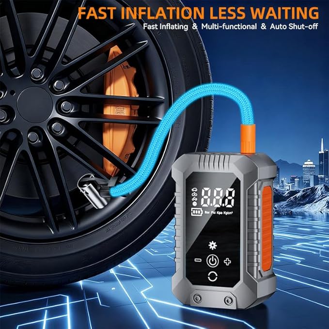 Cordless Tire Inflator Portable Air Compressor - 3600mAh Rechargeable Car Tire Pump with Digital Pressure Gauge, LED Light, Auto Shut Off, Dual Power Source for Car, Motorcycle, Bicycle, Balls
