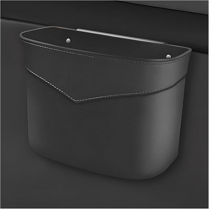 Car Trash Can, Mini Auto Garbage Bin Multipurpose Storage Container with Slot Clip, Waterproof Leather Small Dustbin Interior Accessories for Vehicle Door Front Back Seat (Black)