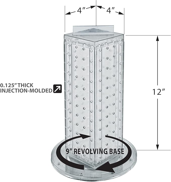 Azar Displays 700220-CLR Pegboard 4-Sided Revolving Counter Display, Clear Translucent Color