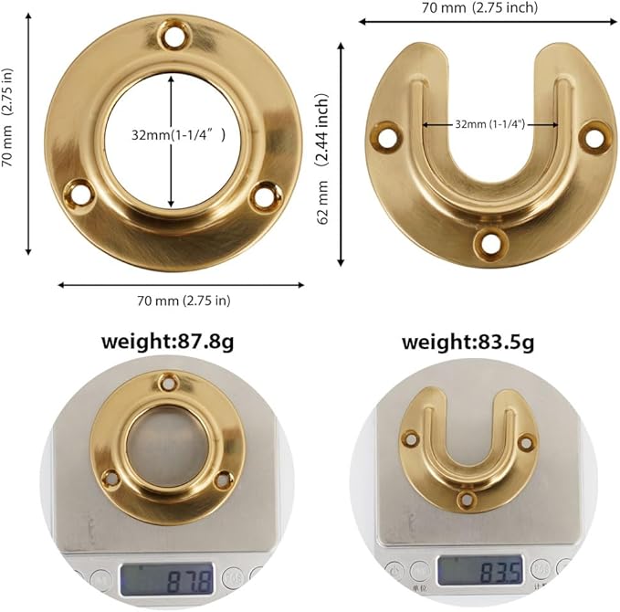 1 Pair Heavy Duty Champagne Bronze Zinc Closet Pole Sockets Rod End Support Flange Rod Holder Set Wall Mount Pipe Bracket wit