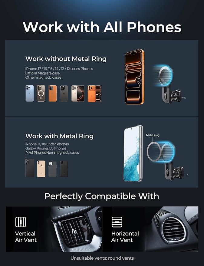 LISEN for MagSafe Car Mount, 2026 Magnetic Phone Holders for Your Car Air Vent Phone Mount, Hands Free Cell Car Phone Holder Accessories for Men Women fit iPhone 17 17e 16 15 14 13 12 Pro Max Kids