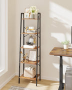 Hzuaneri Ladder Shelf, Bookshelf Bookcase, Freestanding Corner Storage Shelve with 2 Hooks for Home Office, Living Room, Kitc