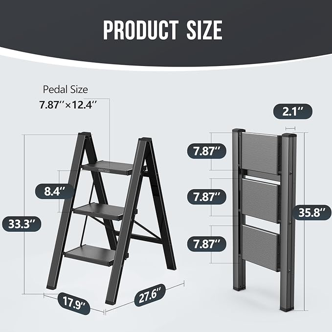 WOA WOA Step Ladder, Portable Lightweight Home Ladder, Folding Step Stool with Widening Pedals, Kitchen Stepladder, Space Sav