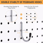 INCLY 1/4" Pegboard J Hooks, 100PCS Heavy Duty Peg Board Hooks Accessories with Peg Locks & Rubber Tipped, Peg Board Tool Han