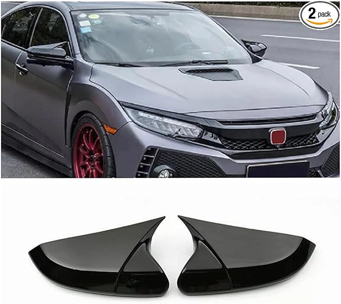 2Pcs Side Mirror Cover Caps Rearview Cover ABS Ox Horn Door Side Mirror Trim Cover For Honda Civic 10th Gen 2016-2021 (Glossy Black)