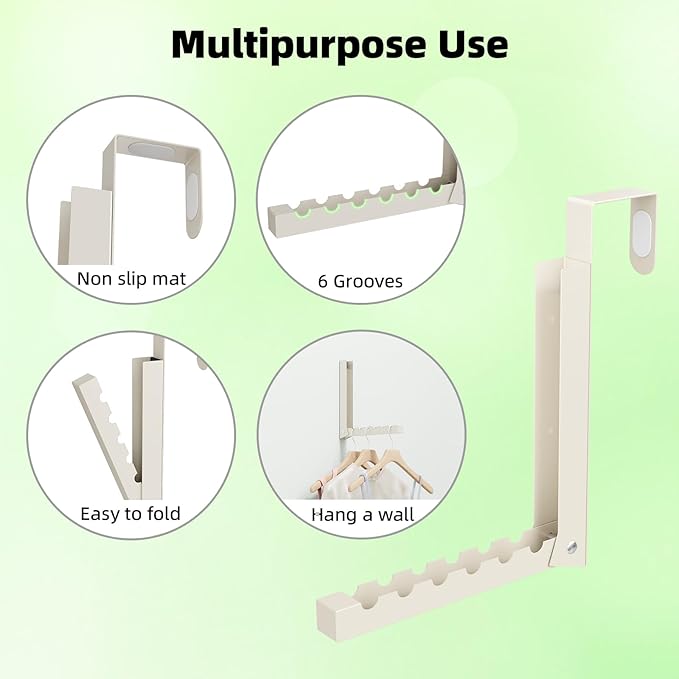 BAKON Over The Door Hanger Folding Clothes Drying Rack, Folding Hanging Coat Rack for Indoor Laundry Room Compact Small Space