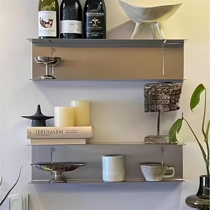 Stainless Steel Floating Shelf Picture Ledge, 23.6 Inch Wall Mounted Display Shelf with Back Guard, Heavy Duty Bathroom & Kit