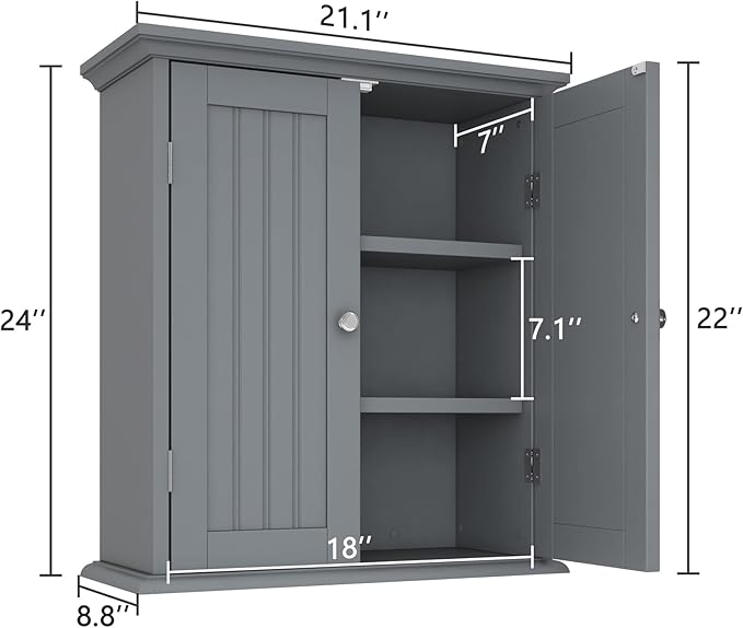 ChooChoo Bathroom Wall Cabinet, Over The Toilet Space Saver Storage Cabinet, Medicine Cabinet with 2 Door and Adjustable Shel