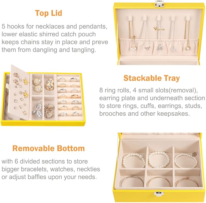 Voova Jewelry Box Organizer for Women Girls, 2 Layer Large Men Jewelry Storage Case, PU Leather Display Jewellery Holder with