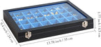 Stratalife Jewelry Organizer 40 Grid Blue Black Jewelry Tray with Clear Dust-proof Lid Velvet Earring Organizer Necklace Ring