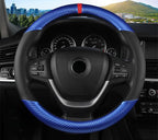 KAFEEK Carbon Fiber Steering Wheel Cover, Universal 15 Inch for Men Women, Breathable Microfiber Leather, Anti-Slip Inner Lin