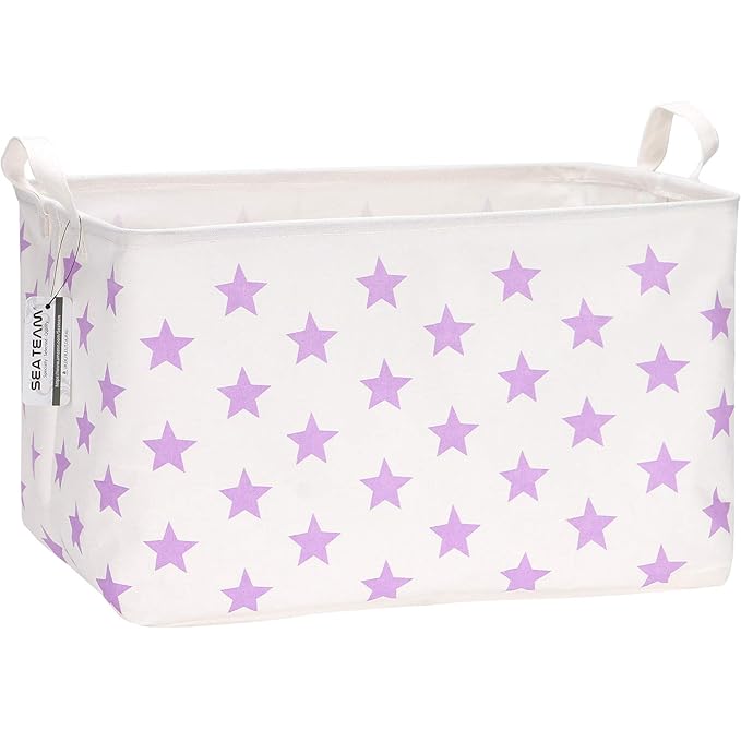 Sea Team Collapsible Canvas Fabric Storage Basket with Handles, Rectangle Waterproof Storage Bin, Box, Cube, Foldable Shelf B