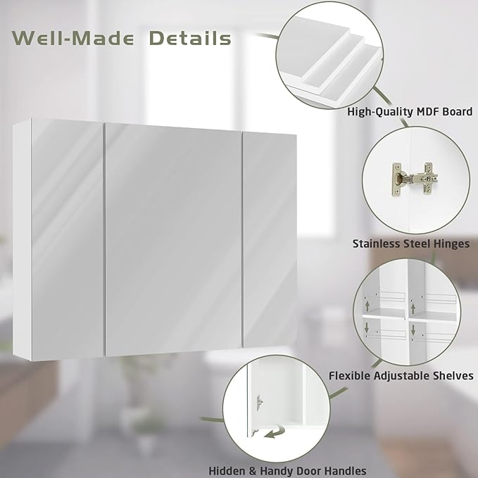 DICTAC Bathroom Medicine Cabinet with Mirrors 31.5x23.62 Inch Storage Cabinet with Mirror Wall Mounted Bathroom Mirror with A