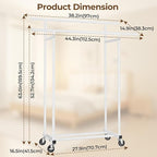 HYSEYY Double Rods Clothes Rack, Rolling Clothing Rack for Hanging Clothes Portable Wardrobe Rack, Metal Garment Rack Sturdy 