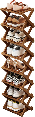 YYW Bamboo Shoe Rack for Entryway, Free Standing Shoe Racks Shelf Closet, Widen Foldable Vertical Shoe Storage Organizer for 