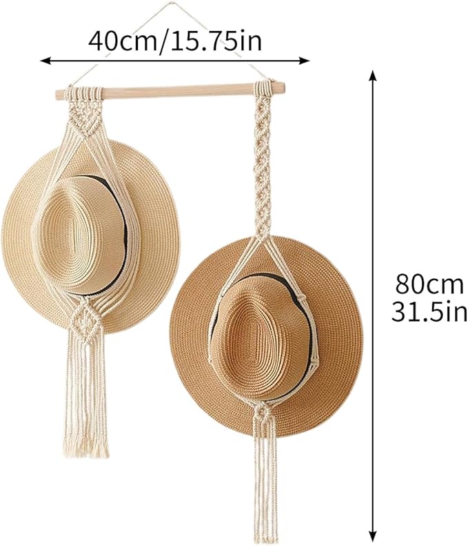 Tissting Macrame Hat Hangers Boho Hat Rack for Wall Hat Holder Display Organizer Bobo Hanging Hat Organizer Storage for Wide 