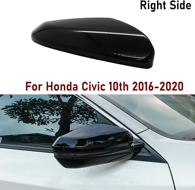 Black Right Mirror Cap Cover For Honda Civic 2016 2017 2018 2019 2020 2021 Rearview Mirror Cap Replacement (Black Right Side)