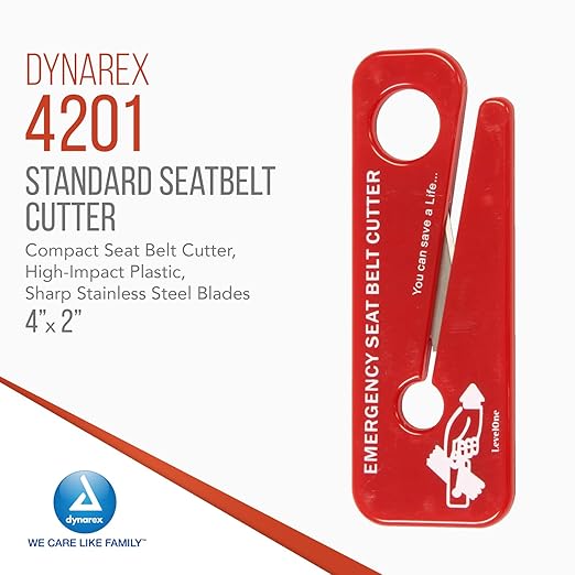 Dynarex Emergency Seat Belt Cutter - Compact 4x2" Seat Belt Cutter Made of High-Impact Plastic - Sharp Stainless Steel Blades - Box of 50 Seat Belt Cutters