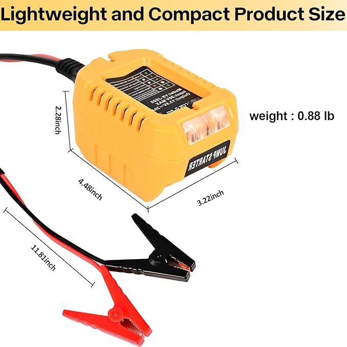 Jump Starter Compatible with Dewalt 20V Tools - Heavy Duty 11AWG Jump Starter Cable (1.2FT), Car Battery Booster Using Power Tool Batteries (Battery not Included)