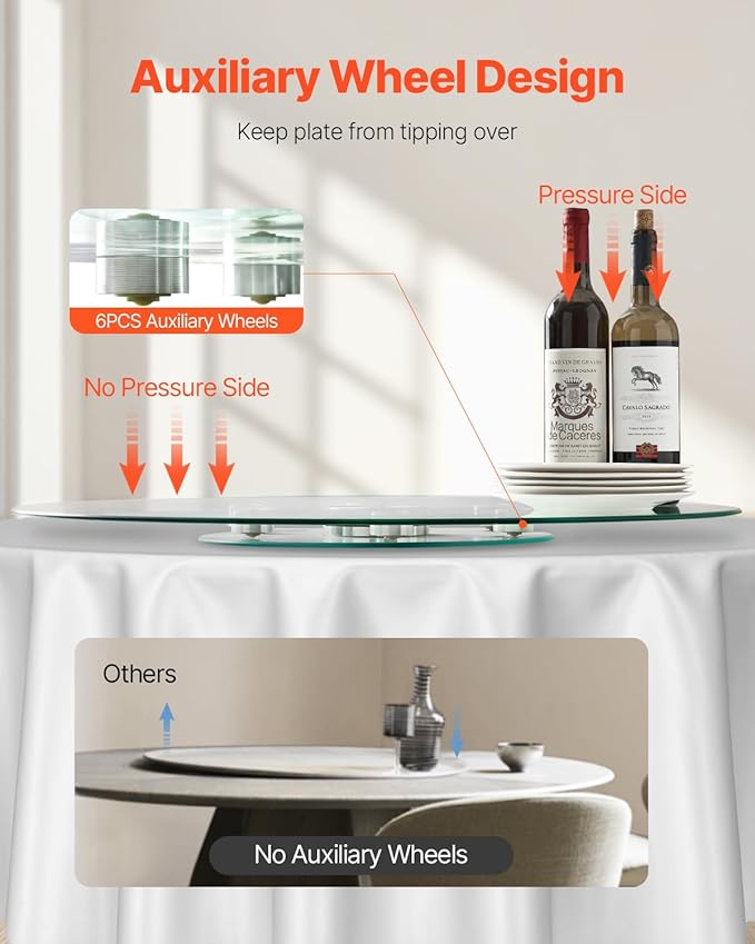 VEVOR 30 in Glass Lazy Susan Turntable, Tempered Glass Dining Table Centerpiece with 6 Rotating Wheels, 360° Smooth and Silen
