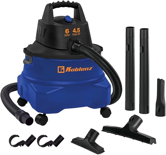 Koblenz Wet-Dry Vacuum Cleaner, 6-Gallon Tank, Superior 4.5 Peak HP Motor, Lightweight Vacuum Cleaner and Blower, Tackles Dry