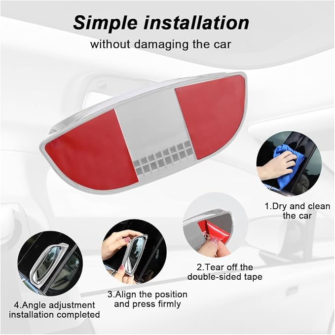 2PCS Adjustable Blind Spot Mirrors for Car Rear Seat - Wide Angle Convex B-Pillar Side View Mirror for Second Row Door Safely Get-Off, HD Glass Stick-on Auxiliary Mirror for Car SUV (Silver)