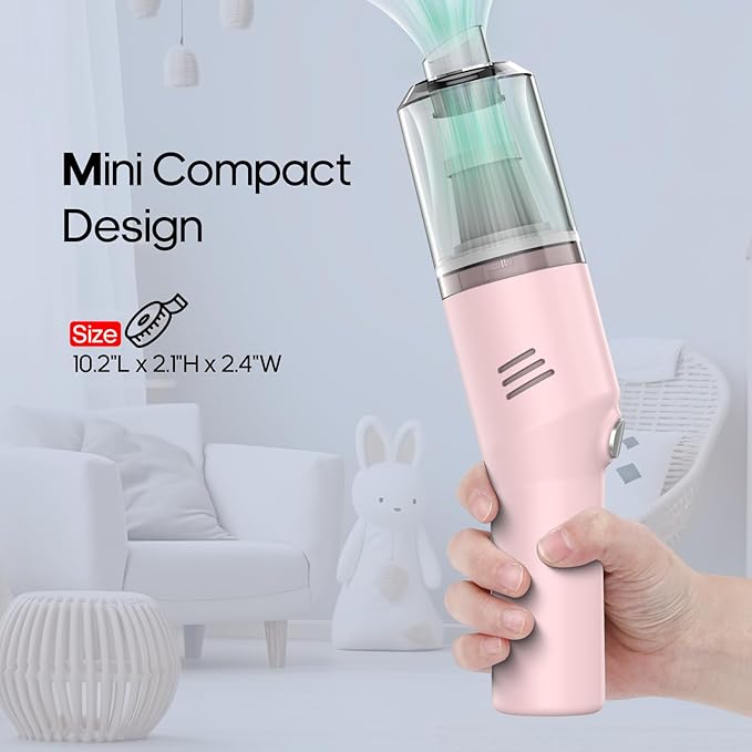 Portable Mini Car Vacuum Cleaner Pink, High Power Cordless(400g) Handheld Rechargeable Vacuum Cleaner for Desk V06