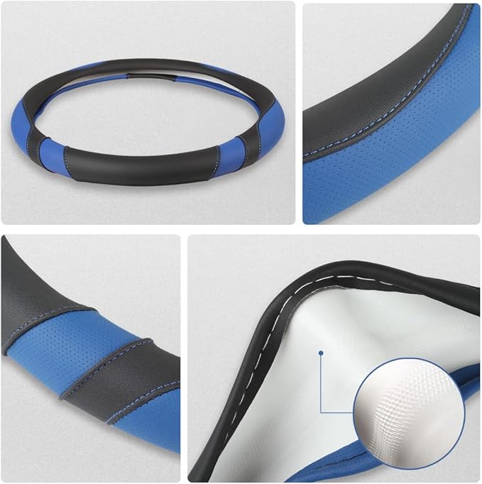 West Llama Customized Auto Car Steering Wheel Cover for Chevy 14.5-15 inches, Steering Wheel Cover for Chevrolet (Black+Blue 