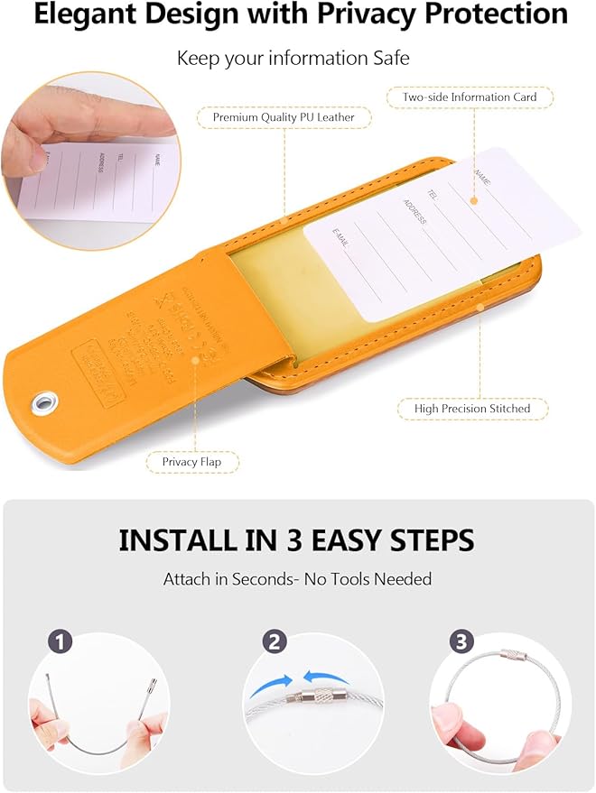 Luggage Tags Built-in Anti-Loss Tracker, Luxury Leather Luggage Tags for Suitcase, Travel Bags, Backpacks, Travel Organizer f