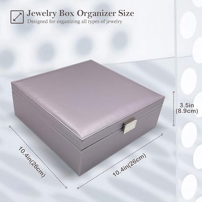 ProCase Jewelry Box for Women, 2 Layers Large Leather Jewelry Organizer Storage Case with Removable Pad for Earrings -Pearliz